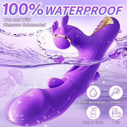 Vibrator Sex Toys for Women - 4IN1 Womens Sex Toys with 10 Flapping 10 Vibrating & 7 Tapping, G Spot Vibrators Rose Toy for Clitoral Nipple Anal Stimulator, Rabbit Vibrator Female Couples Sex Toy
