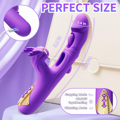 Vibrator Sex Toys for Women - 4IN1 Womens Sex Toys with 10 Flapping 10 Vibrating & 7 Tapping, G Spot Vibrators Rose Toy for Clitoral Nipple Anal Stimulator, Rabbit Vibrator Female Couples Sex Toy